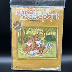 Vtg Sunset Needlepoint 1980 Little Bears Picnic Kit 6879 Complete New Sealed